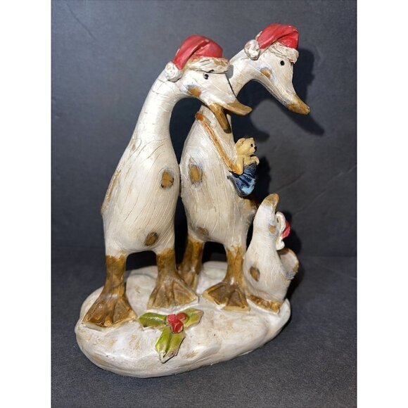 Holiday Duck Family Christmas Figurine Santa Hat Resin Rustic Tii Collections - Picture 3 of 7